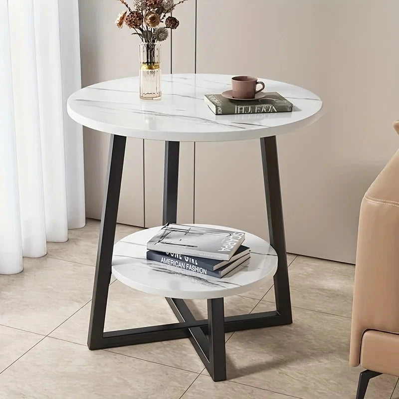 Two-Tier Faux Marble Side Table
