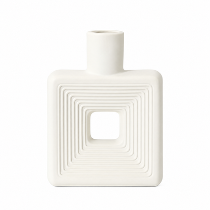 Modern Square Ceramic Flower Vase – Geometric White Tabletop Ornament for Dried Flowers & Home Decor