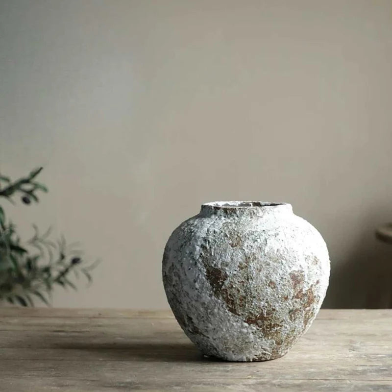 Vila Minimalist Ceramic Vase – Stone Effect Tabletop Flower Vase for Living Room