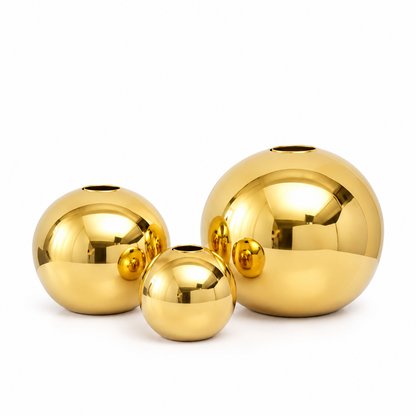 Nova Gold Spherical Ceramic Vase – Modern Electroplated Mirror Tabletop Flower Vase