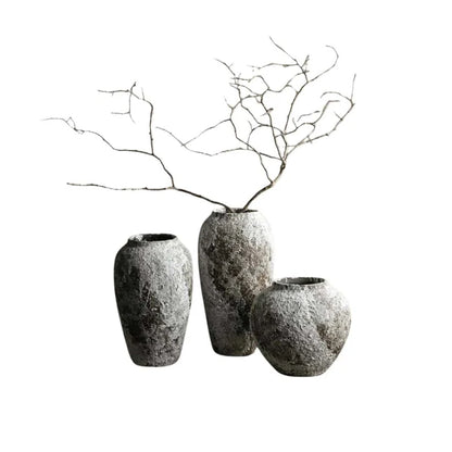 Vila Minimalist Ceramic Vase – Stone Effect Tabletop Flower Vase for Living Room