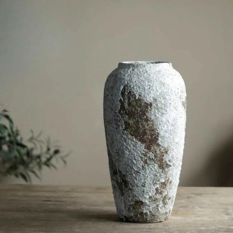 Vila Minimalist Ceramic Vase – Stone Effect Tabletop Flower Vase for Living Room