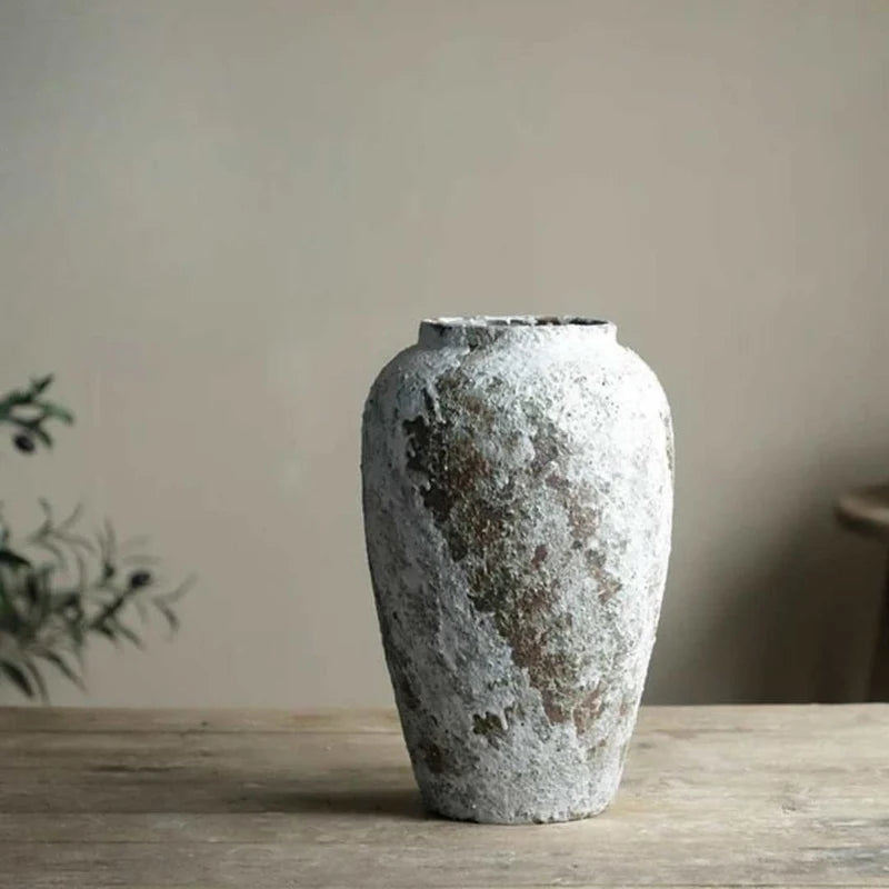 Vila Minimalist Ceramic Vase – Stone Effect Tabletop Flower Vase for Living Room