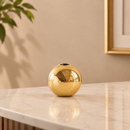 Nova Gold Spherical Ceramic Vase – Modern Electroplated Mirror Tabletop Flower Vase
