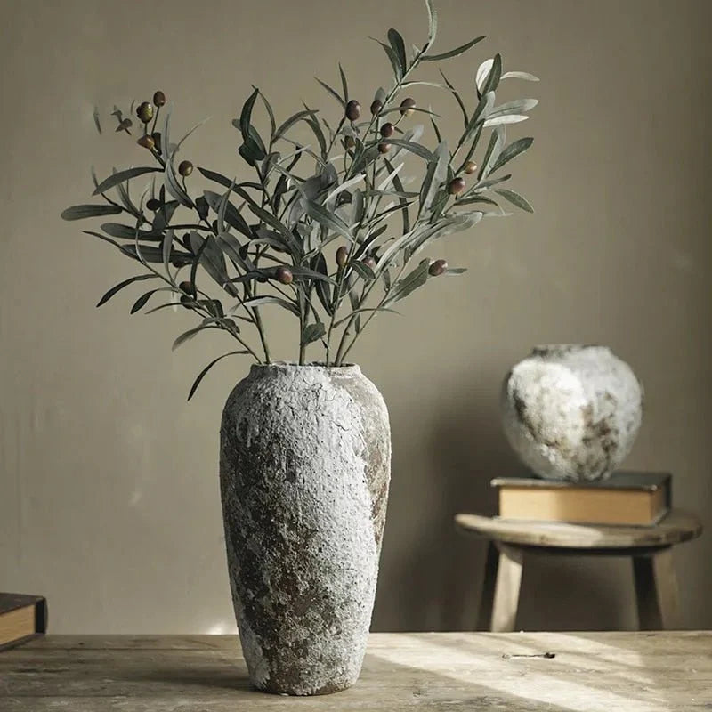 Vila Minimalist Ceramic Vase – Stone Effect Tabletop Flower Vase for Living Room