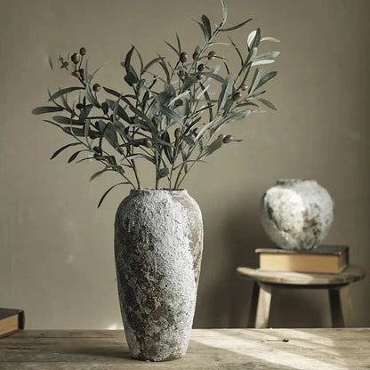 Vila Minimalist Ceramic Vase – Stone Effect Tabletop Flower Vase for Living Room
