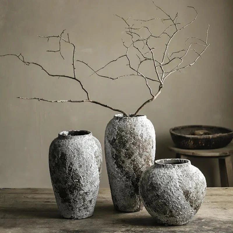 Vila Minimalist Ceramic Vase – Stone Effect Tabletop Flower Vase for Living Room