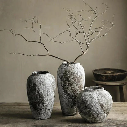 Vila Minimalist Ceramic Vase – Stone Effect Tabletop Flower Vase for Living Room
